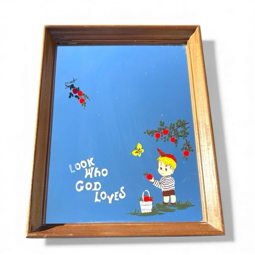 Vintage Boy Wood Frame Mirror Wall Plaque Look Who God Loves Dickson 13x10